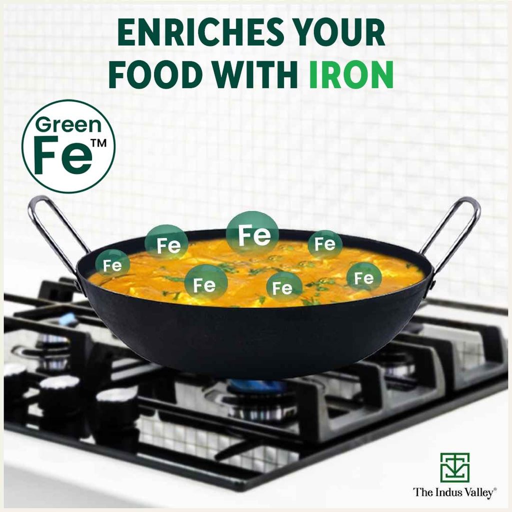 The Indus Valley Pre-Seasoned Iron Kadai with Strong Handles