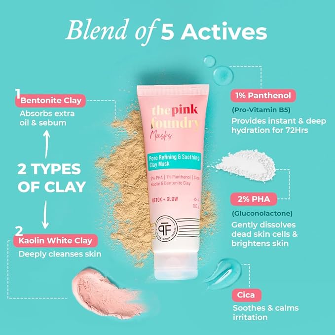 The Pink Foundry Pore Refining & Soothing Clay Mask With Cica - 100 Gms