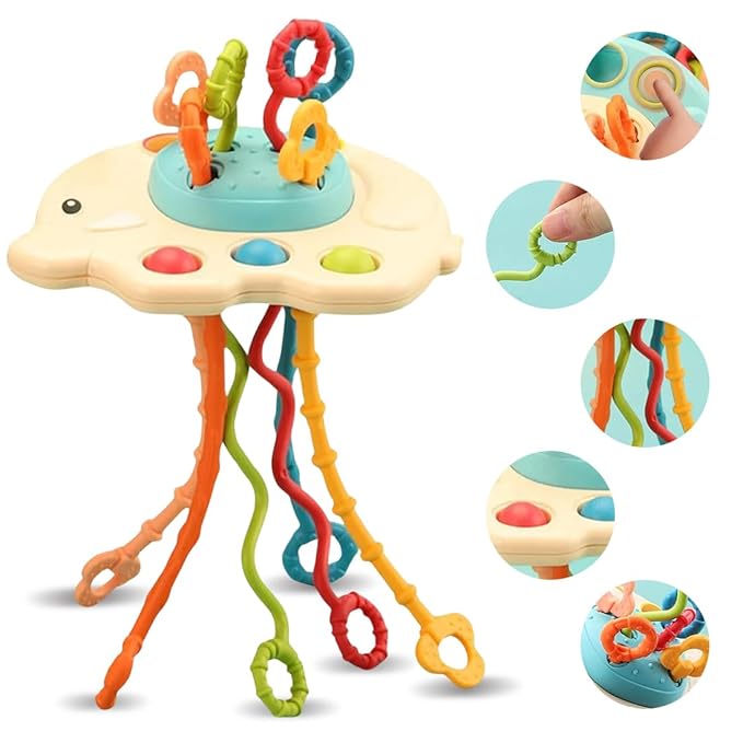 Wembley Montessori Sensory Pull String & Teether Toy for Babies 6-12 Months Multicolor