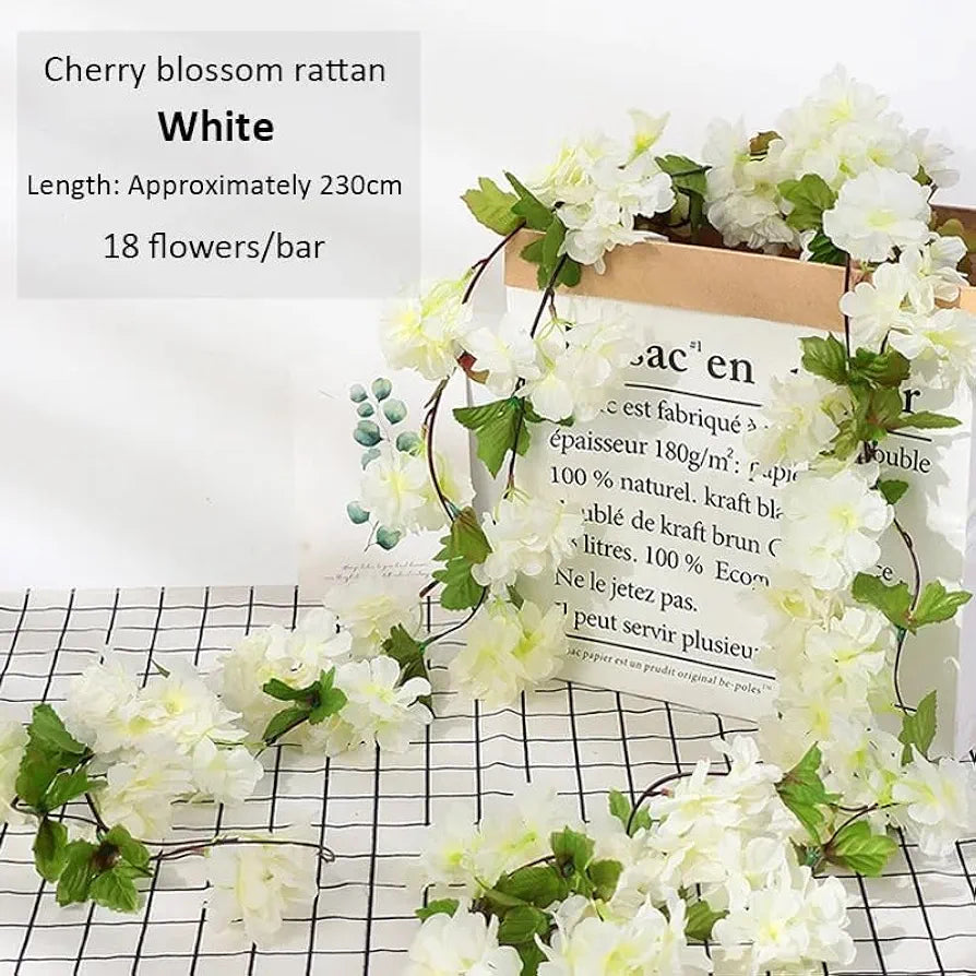 Artificial Cherry Blossom Rattan Flowers Vine White