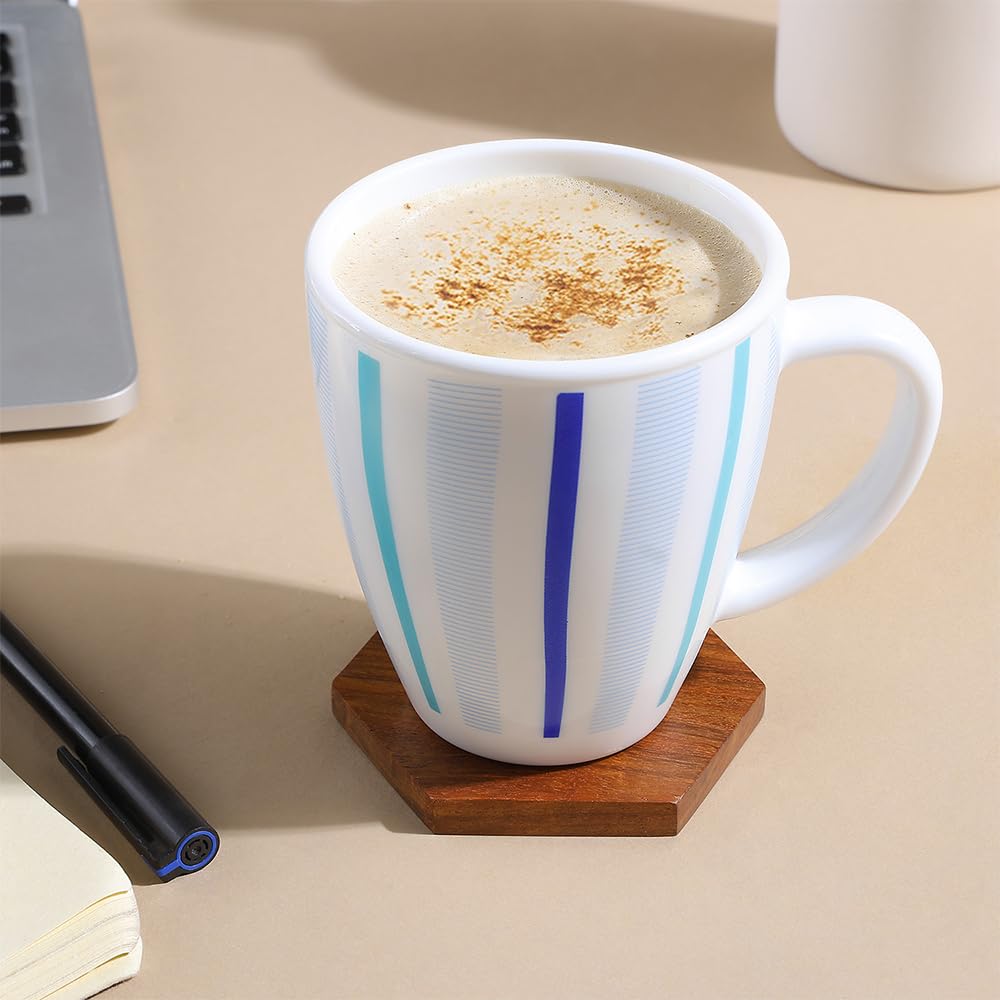 Larah by Borosil Blue Strip 390 Ml Mug Set | Set of 2