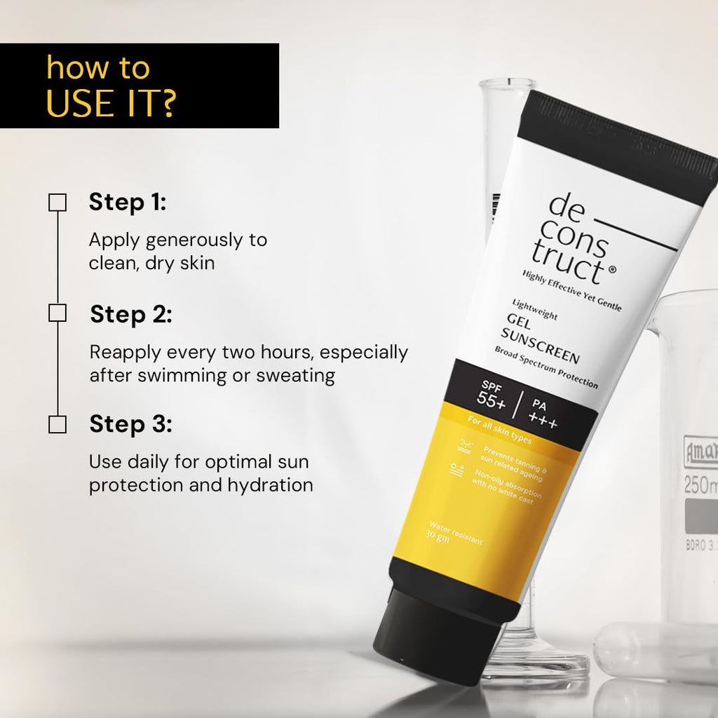 Deconstruct Face Gel Sunscreen In - Vivo Tested SPF 50 + and PA+++ | For oily, combination & normal skin | Matte, Lightweight & Airy, Non-greasy | For Men & Women - 30g