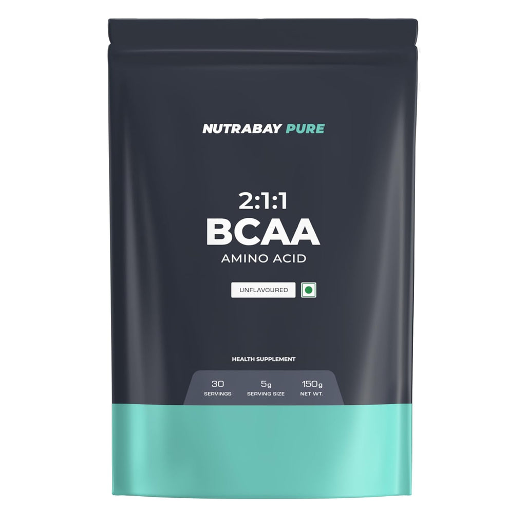 Nutrabay Pure BCAA 2:1:1-5000 mg Vegan BCAAs, Intra/Post Workout Amino Acid Supplement for Muscle Recovery & Endurance - 150g, Unflavoured