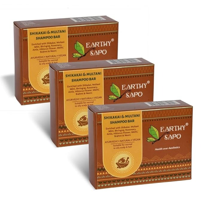 Earthy Sapo Shikakai & Multani Shampoo Bar for Oily Hair - 100 gms (Pack of 3)
