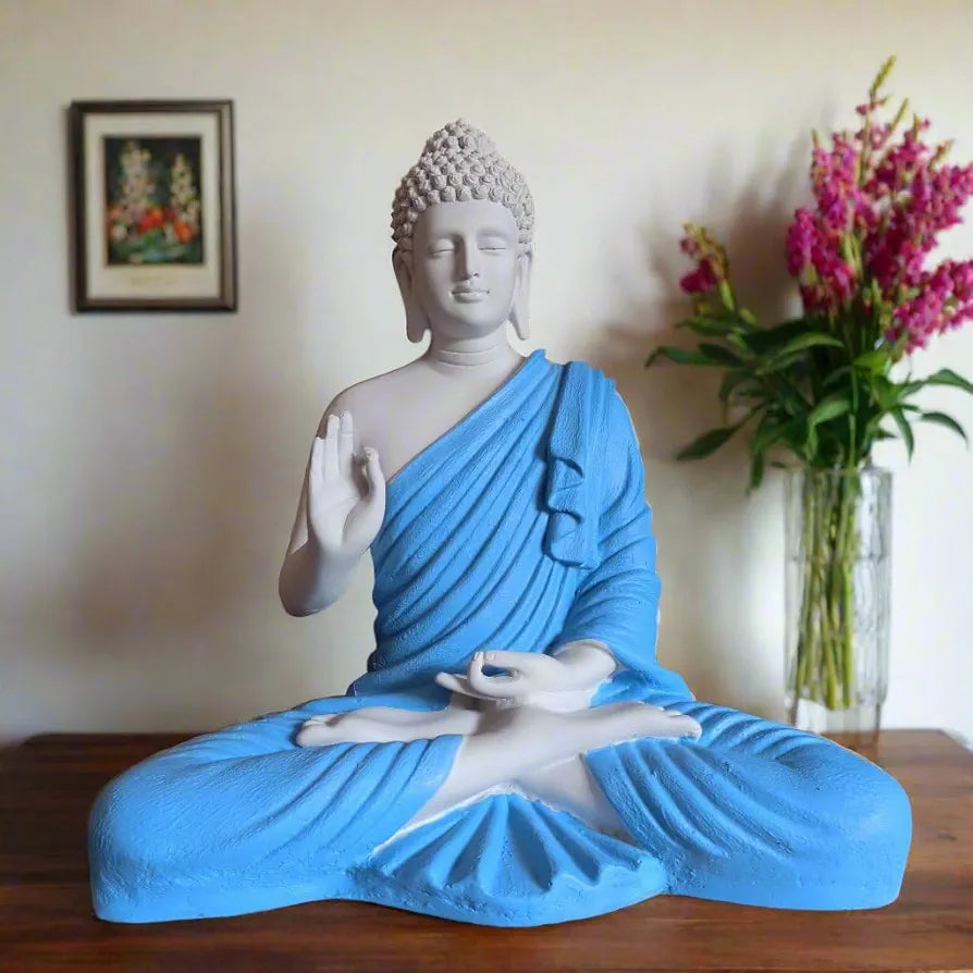Alila Big Size Meditating Buddha Idol Statue Showpiece For Home Garden Living Room 14 Inches 35Cm 1 Feet, Blue