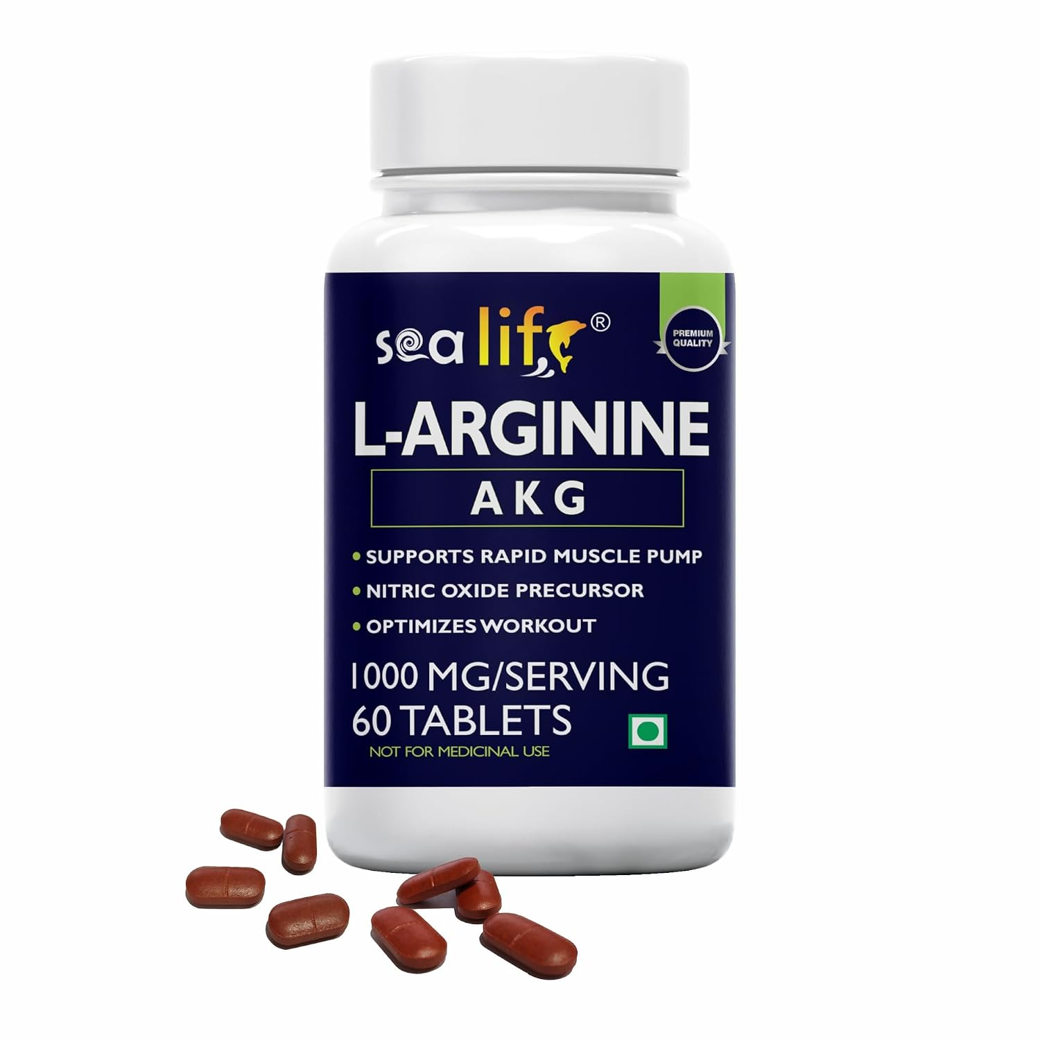 Sea Life L-Arginine AKG 1000 mg (60 Veg Tablets) | Boosts Stamina & Supports Rapid Muscle Pump | Nitric Oxide Precursor | Muscle Building Amino Acid | High Absorption L Arginine Supplement