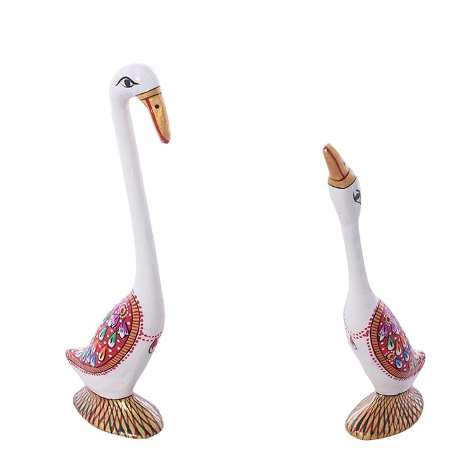 Ecraftindia Loving Swan Couple White Meenakari Metal Figurine