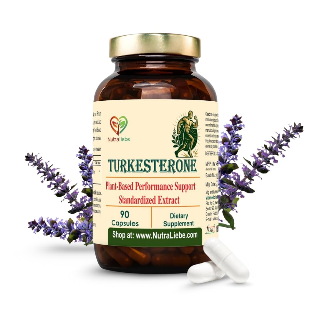 Nutraliebe Turkesterone 500 mg – Ajuga turkestanica Extract Standardized to 10% Turkesterone | Natural Muscle Growth, Strength & Recovery Support | Adaptogenic Plant-Based Anabolic | 90 Vegetarian Capsules | Non-GMO, Gluten-Free
