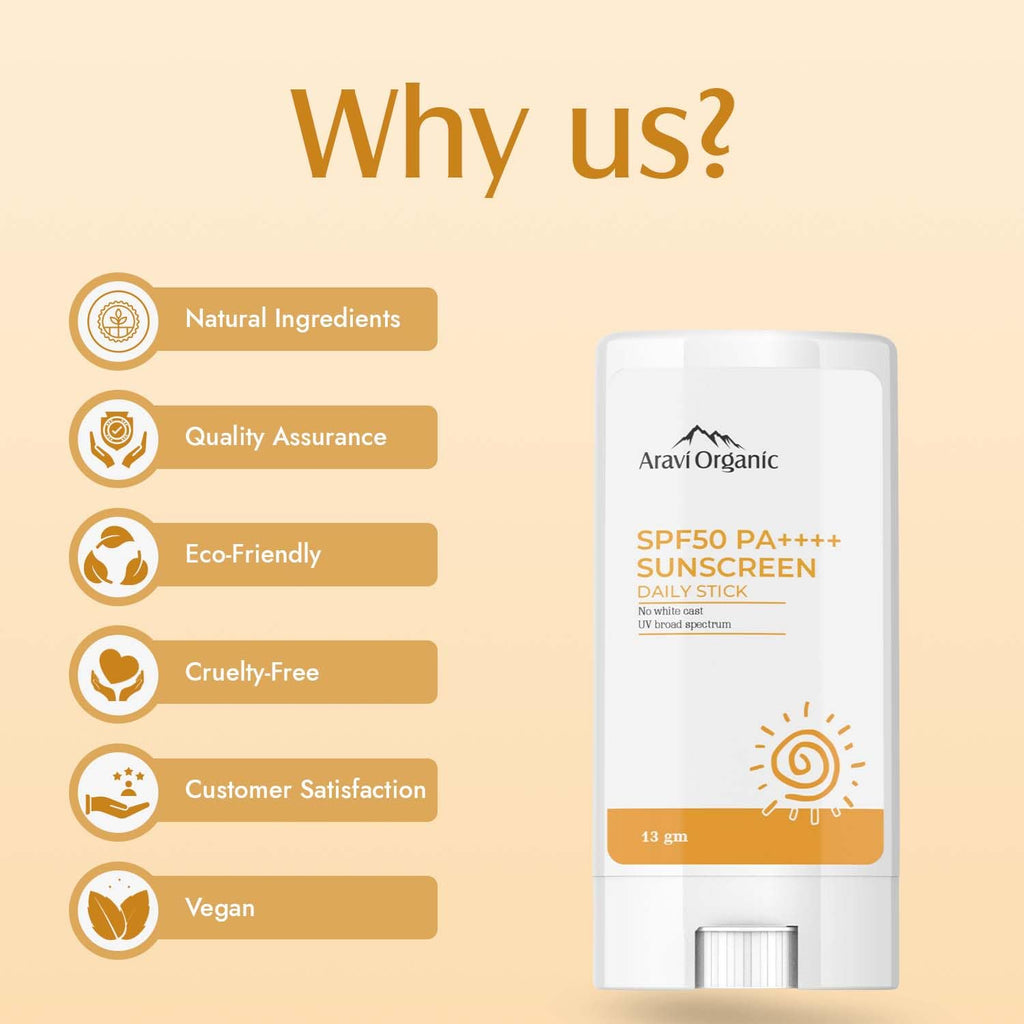 Aravi Organic SPF 50+ Daily Sunscreen Stick -13 gm