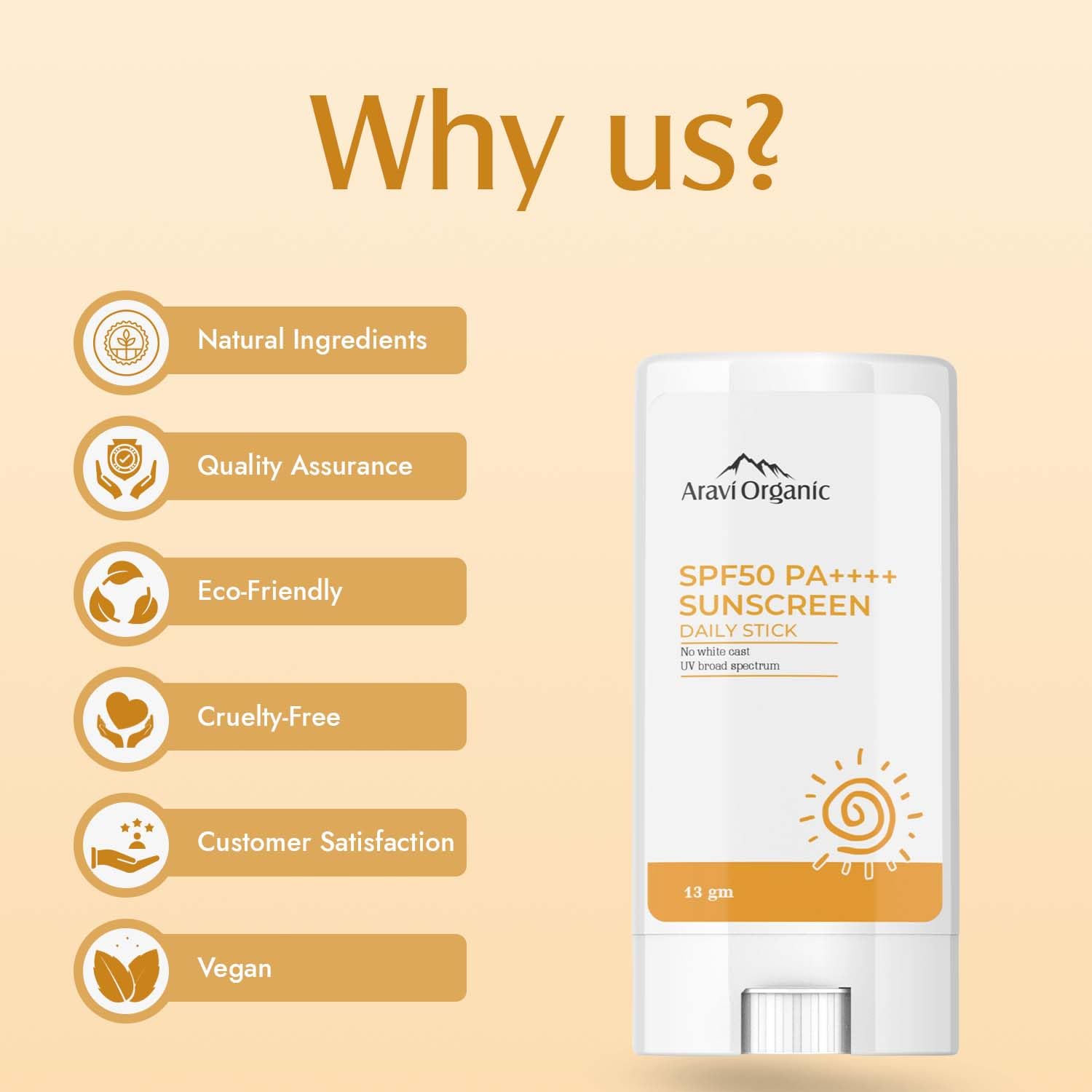 Aravi Organic SPF 50+ Daily Sunscreen Stick -13 gm