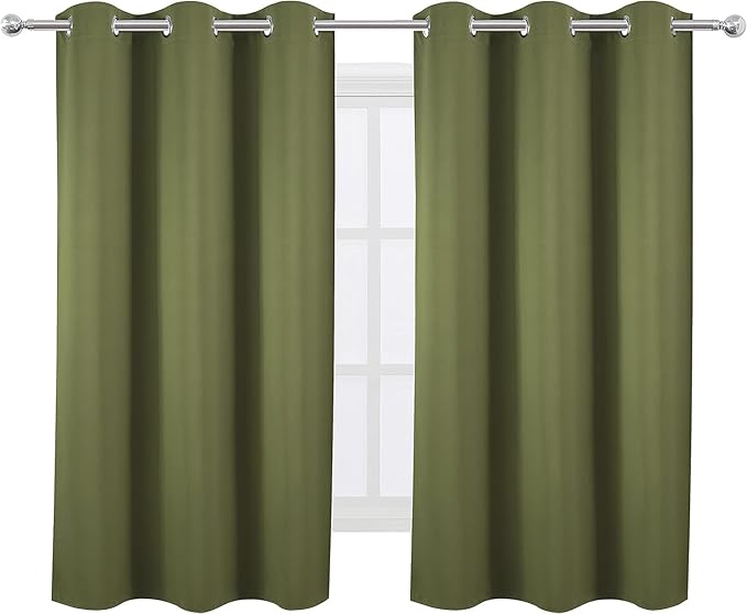 Loomlyfe Mehendi Green Solid Thermal Insulated Grommet Blackout Curtains for Window | 5 Feet | Set of 2