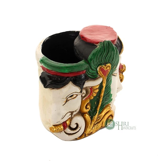 Indicast Resin 4" Inch Idol Ganesh and Krishna Pen Holder Tabletop Display Stand for Home & Office Desk Organizer