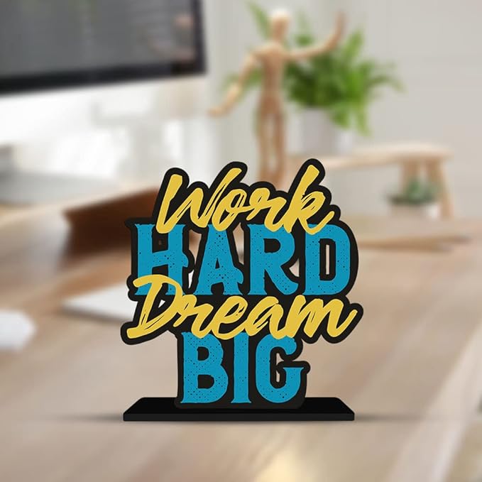 Artvibes Wooden Idols and Figurine Work Hard Dream Big Motivational Quote Table Decor for Office Desk | Home Decor Item