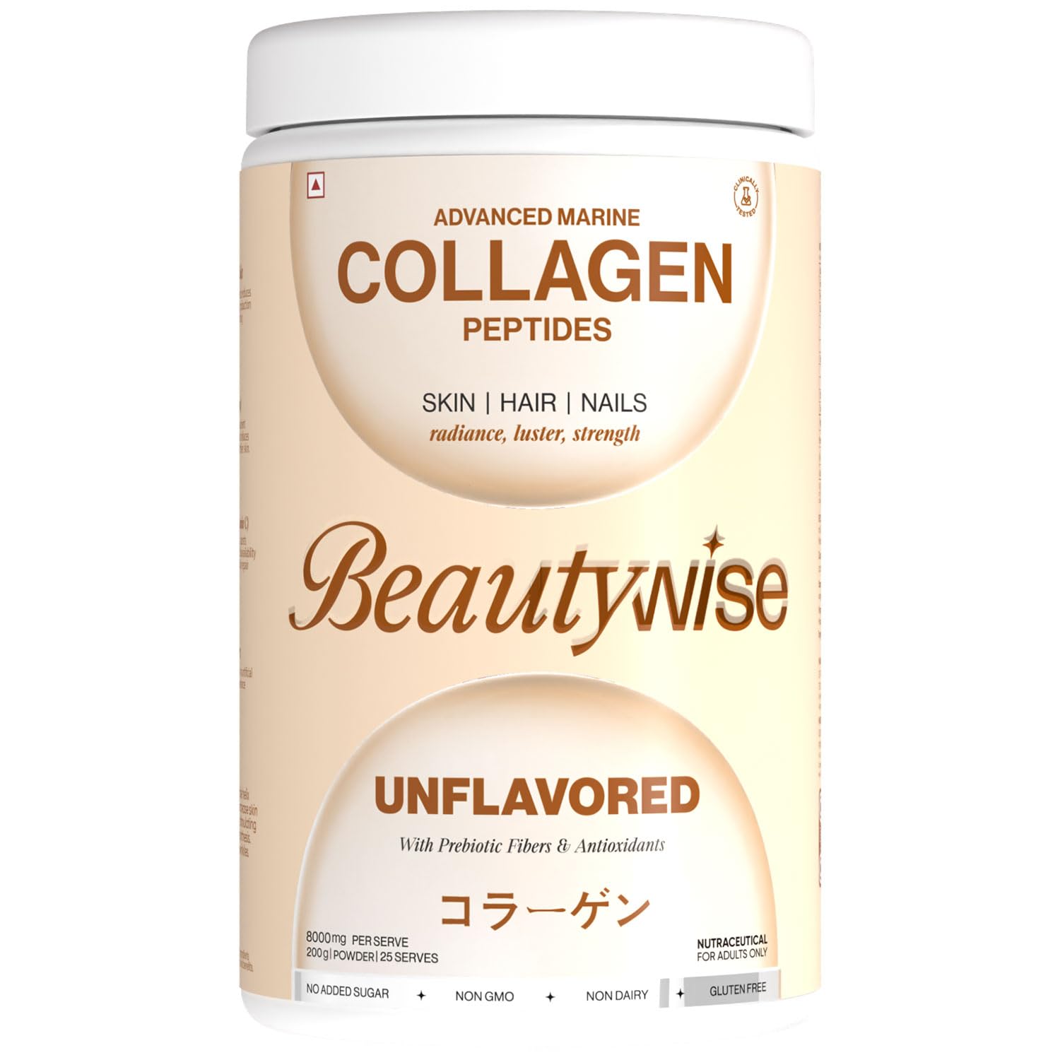 Beautywise Advanced Hydrolyzed Japanese Marine Collagen with Glutathione | For Radiance, Hydration, Youthful Skin | Fast-Absorbing 200gm, Clinically Proven | Skin, Hair & Nails | Unflovoured (25 Servings)