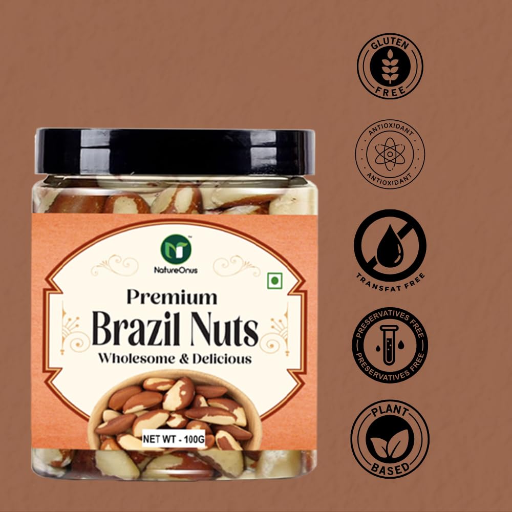 NatureOnus Brazil Nuts 100g, Premium | Rich in Selenium and Antioxidant Rich | Superfood | Have 1 Daily (Grade A ++ Nuts, Premium Jumbo Size, Imported) (100gms)