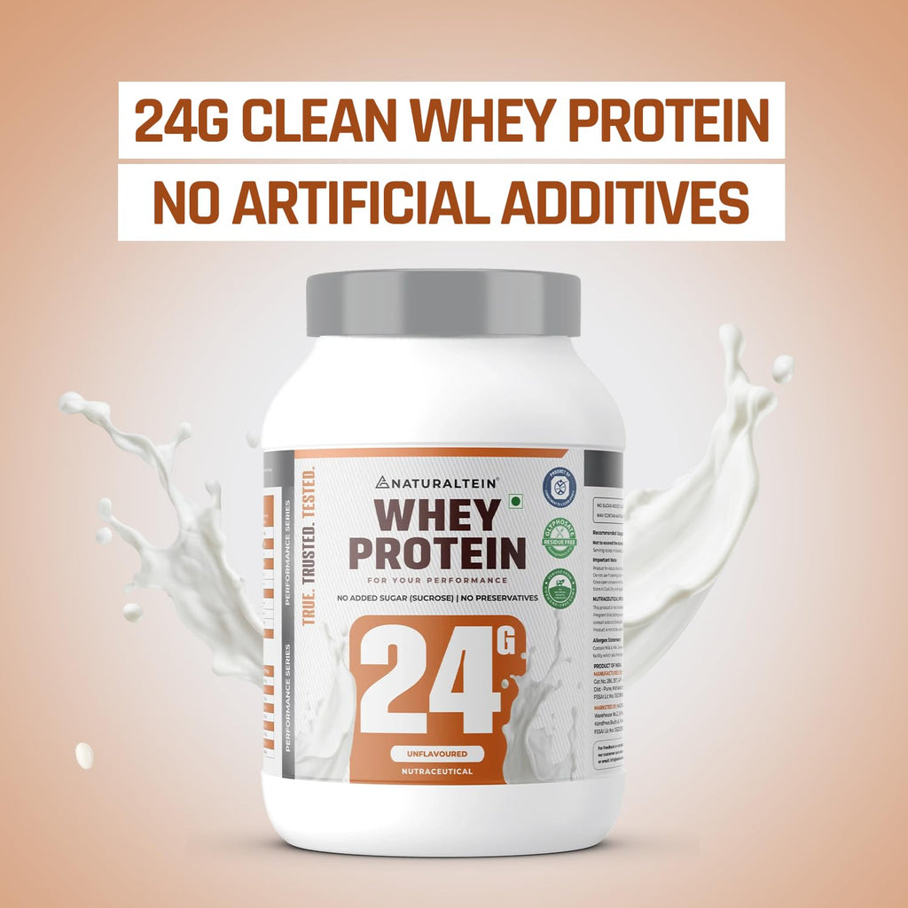 NATURALTEIN Natural Whey Max Protein â€“ 1 kg (Unflavoured) | 24 g Protein per Serving | Naturally Formulated | No Added Sugar | Non-GMO | Soy & Gluten Free | Smooth Mixability & Easy Digestion