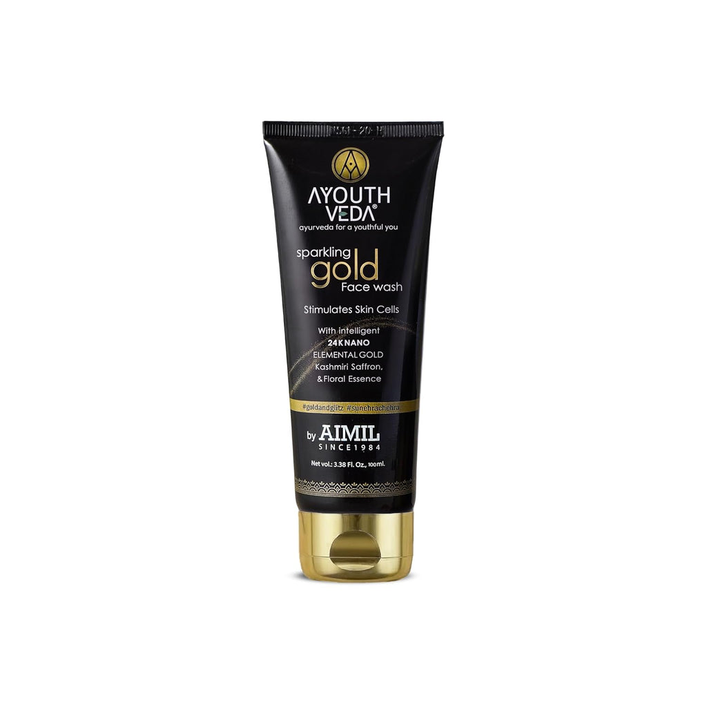 Ayouthveda Sparkling 100 ml Gold Face Wash With 24k Gold & Saffron | Face Wash for Glowing Skin Men and Women | Suitable for Normal & Dry Skin (Pack of 1, 100Ml)