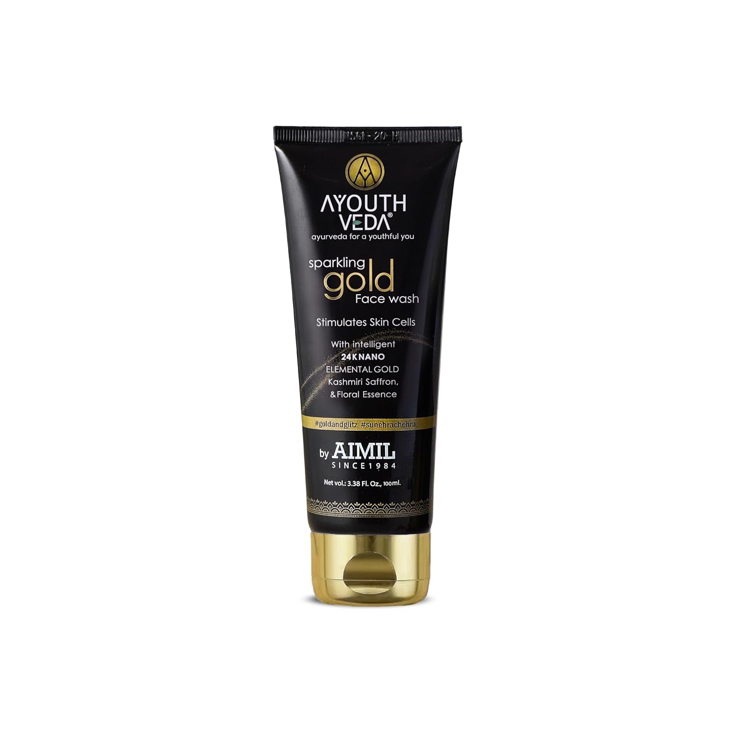 Ayouthveda Sparkling 100 ml Gold Face Wash With 24k Gold & Saffron | Face Wash for Glowing Skin Men and Women | Suitable for Normal & Dry Skin (Pack of 1, 100Ml)