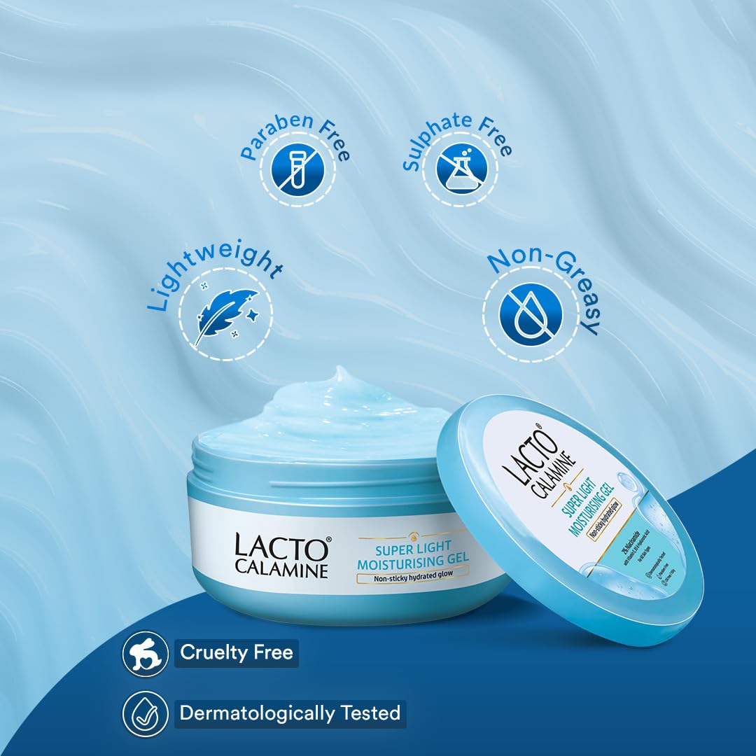 Lacto Calamine Super Light Moisturizer for Face | 150g | Moisturiser for Oily Skin with Niacinamide, Hyaluronic Acid | Face Moisturizer with 300% Instant Hydration, 90% Stronger Moisture Barrier