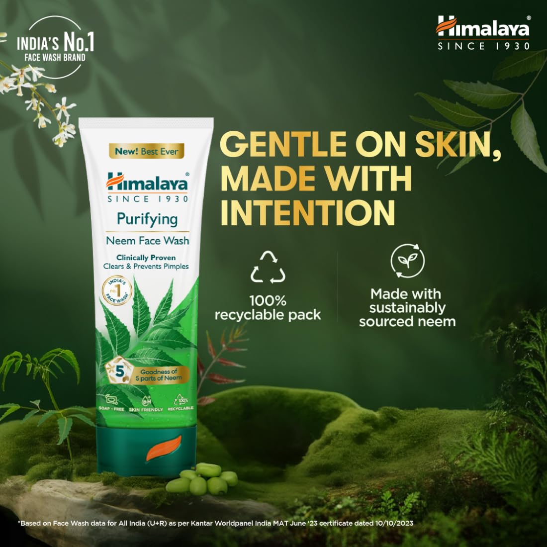 Himalaya Purifying Neem Face Wash, 150 ml | Soap Free | Paraben, Phthalates free | Best for Acne Prone Skin | Eliminates Pimples