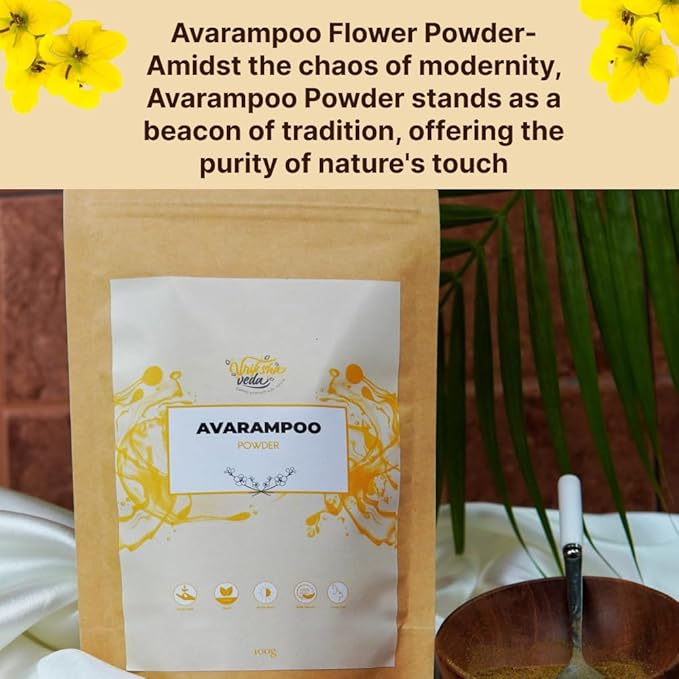 Vriksha Veda Organic Avarampoo Flower Powder for Face Body and Hair - 100 gms