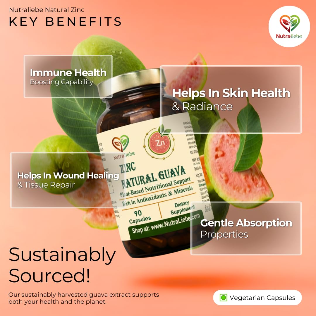 Nutraliebe Natural Zinc from Guava Extract – Plant-Based Immune & Skin Support – Gentle Absorption – 90 Vegetarian Capsules