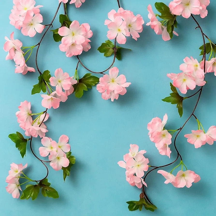 Artificial Cherry Blossom Rattan Flowers Vine Light Pink