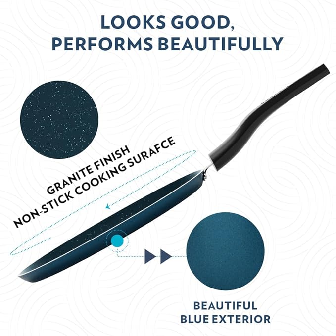 Borosil ProChef Non-Stick Aluminum Flat Tawa 28 cm | Gas Stove Compatible, Thick Uniform Body for Even Heating, Dishwasher Safe | 5 Layer Nonstick Coating
