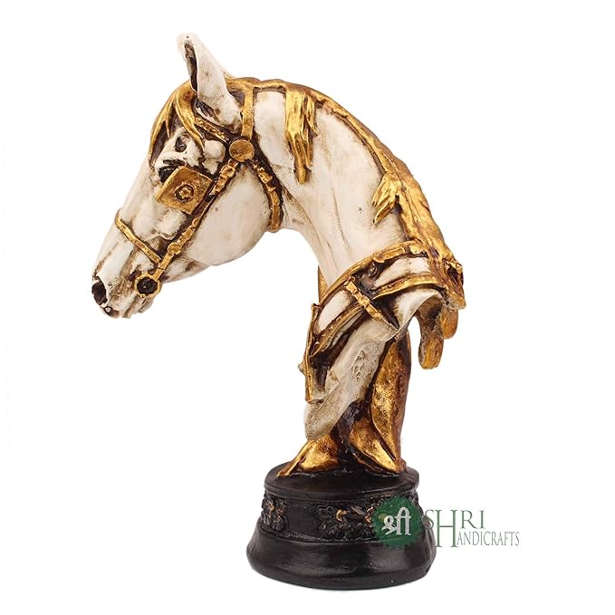 Indicast 12" Inch Handmade Horse Head Statue Stone Finish Animal Figurines Gifts Antique Design | White