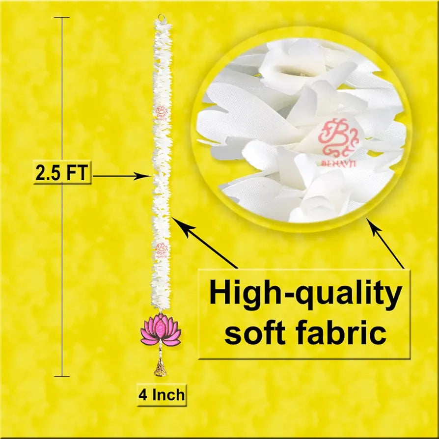 Handmade Artificial Mogra Garland with Lotus Hanging for Decoration White Flower Strings 2.5 Feet Lenght