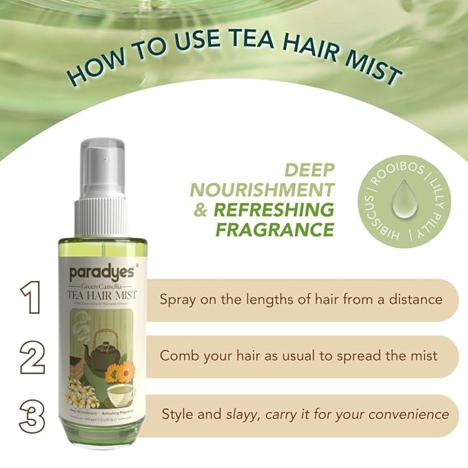 Paradyes Green Camellia Tea Hair Aerosol Perfume for Intense Hydration & Calming Fragrance - 100 Ml