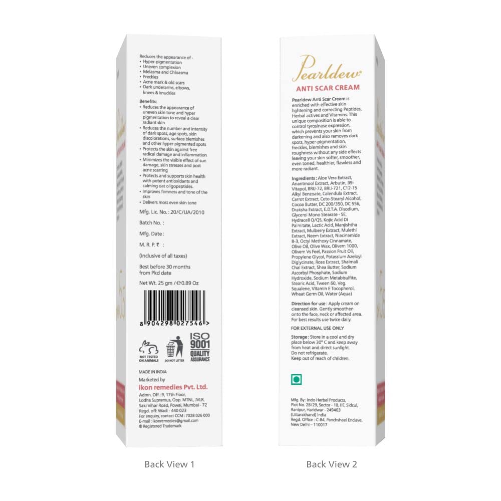 Pearldew Anti Scar Cream With Aloe Vera, Carrot, Bearberry - 25 Ml | Pack of 2