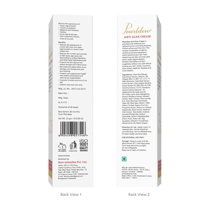 Pearldew Anti Scar Cream - 25 Gms | With Aloe Vera, Carrot, Bearberry | Pack of 4