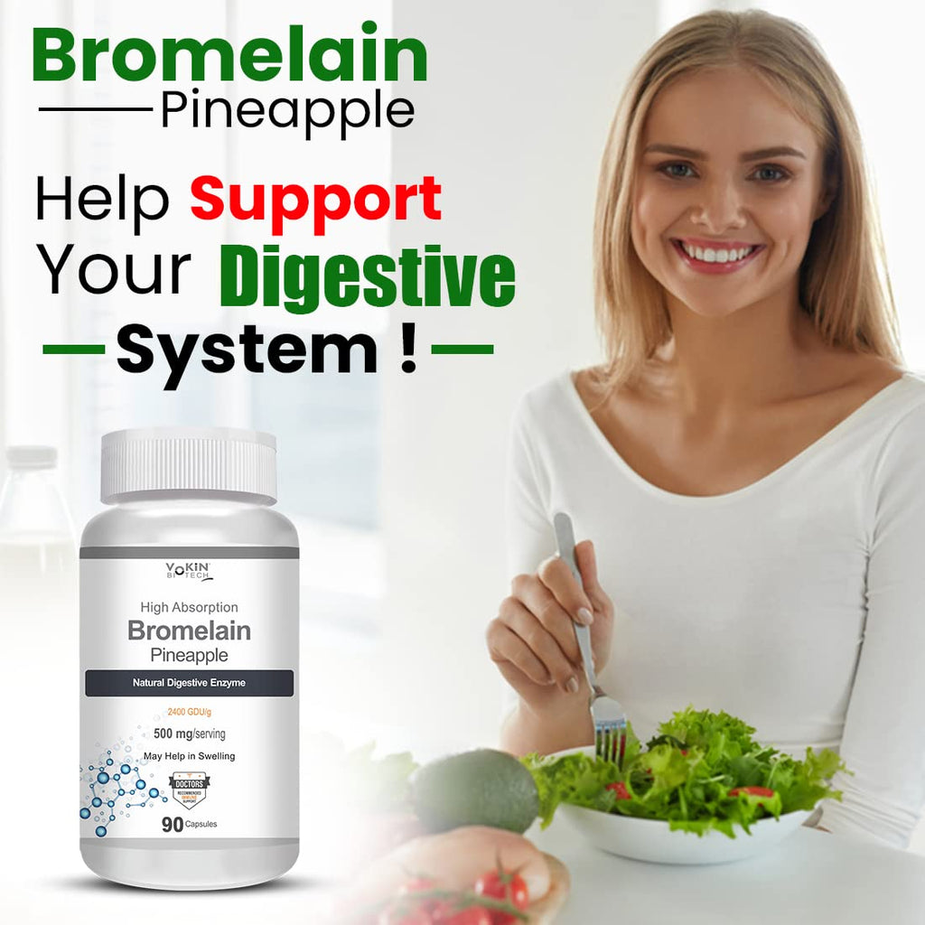 Vokin Biotech Bromelain Pineapple Digestive Enzyme- 2400 GDU/g - 500 mg | 90 Capsules (Pack of 1)