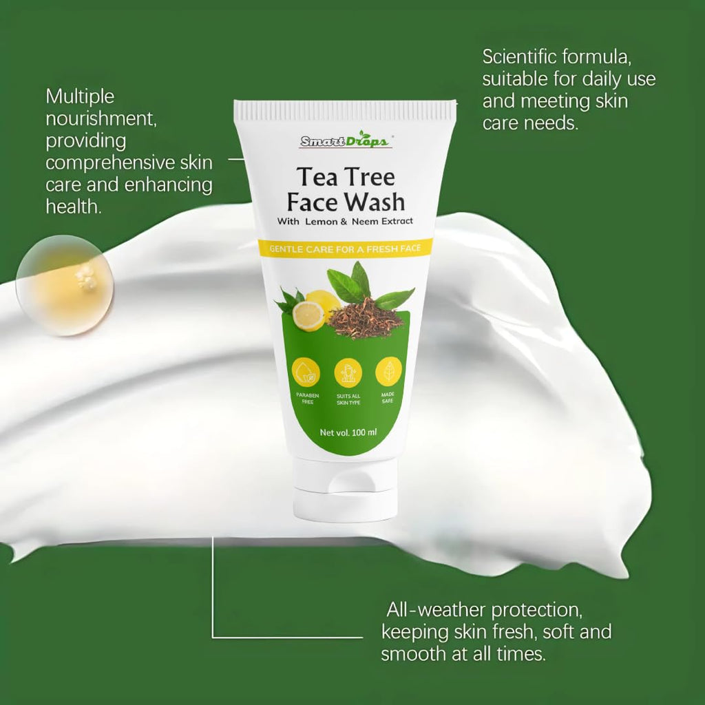 Smartdrops Tea Tree Face Wash | Tea Tree Skin Clearing Face Wash | TeaTree Facee Washh with Lemon and Neem Extract | For All Skin Types | (Pack 1)