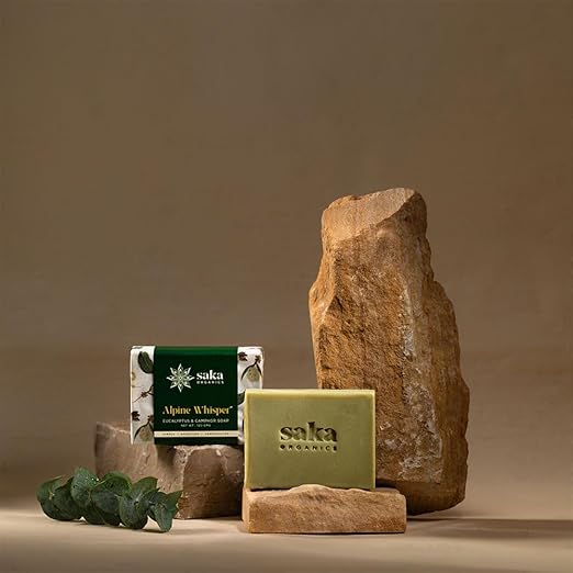 Saka Organics Alpine Whisper Handmade Eucalyptus and Camphor Soap - 120 gms Each (Pack of 2)