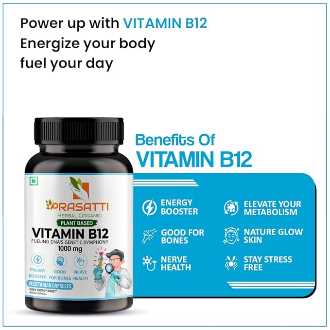 Prasatti Herbal Organic Plant Based Vitamin B12 - 120 Veg Capsules