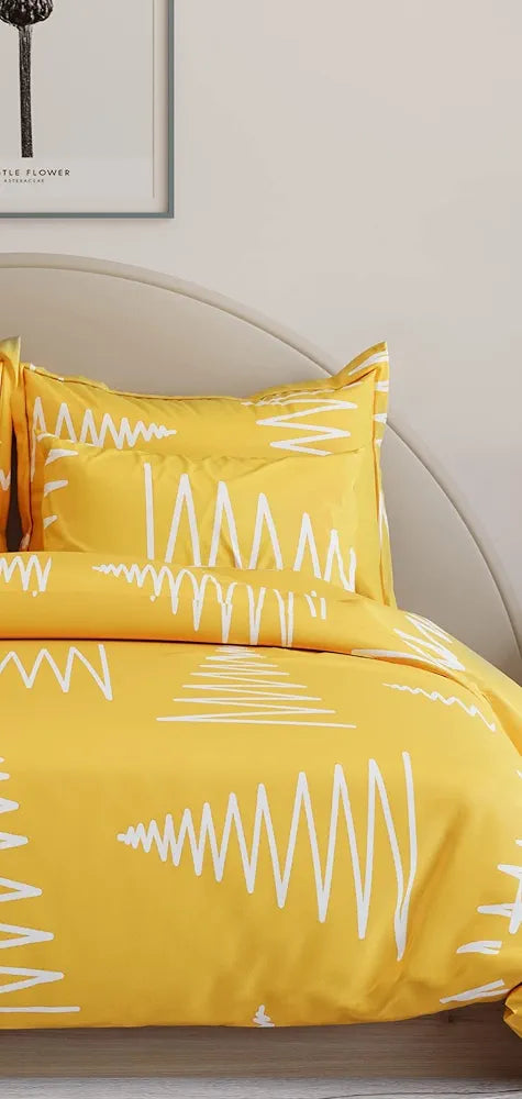 The Home Style 400 TC Cotton Elastic Fitted All Around Printed Queen Size Double Bed Bedsheet wih 2 Pillow Cover Maize Yellow