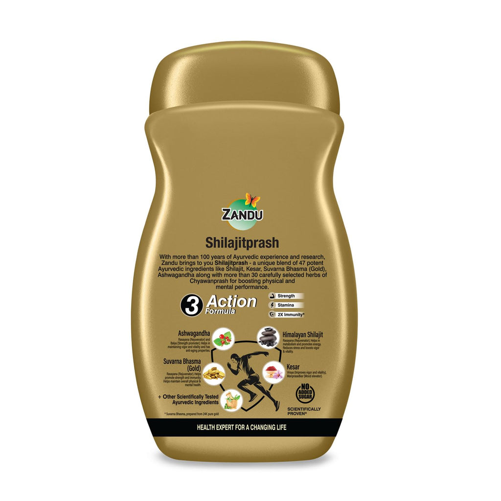 Zandu Shilajitprash | Dual Goodness of Chyawanprash & Shilajit/Shilajeet | Strength, Stamina & 2X immunity* | 450g I 24K Gold Bhasma & 47 Potent Herbs I No added sugar I 100% ayurdevic