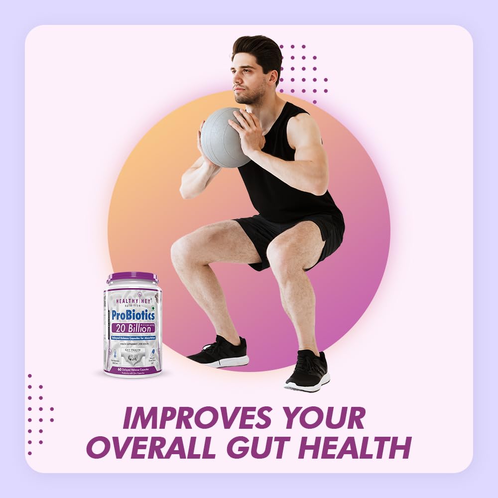 HealthyHey Nutrition Probiotic 20 Billion Cfu Supplement with Delayed - Release Capsules for Temperature Stable, Digestion, and Immune Health - (60 Capsules)