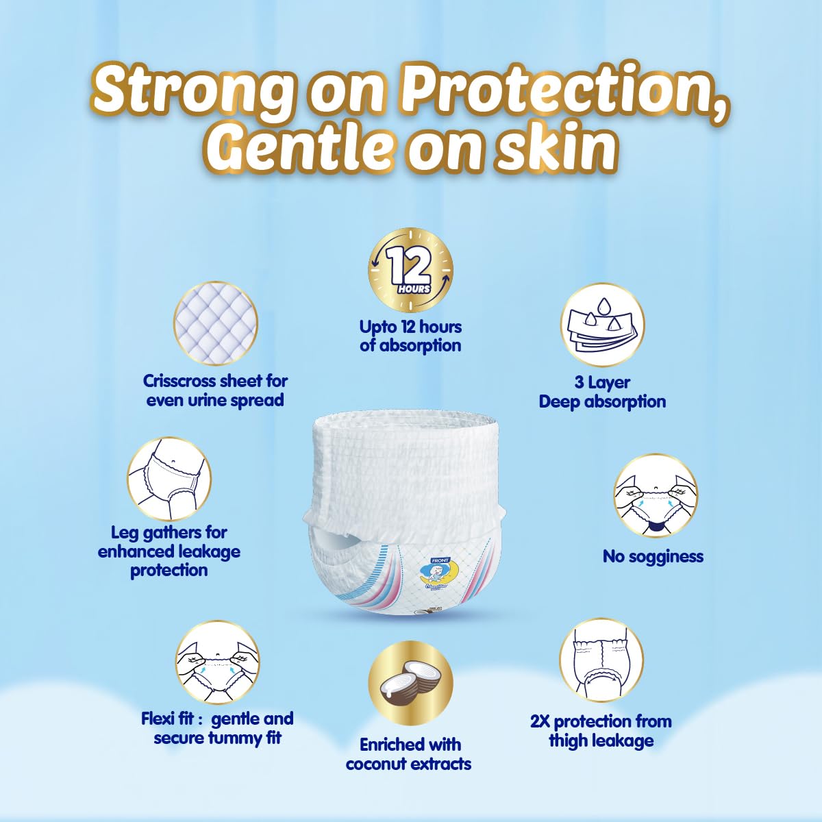 MamyPoko Pants Extra Absorb Baby Diapers, Large (L size) | 9-14 kg | 64 Count |Deep Sleep Diapers| Soft gentle fit |Deep Absorbent Crisscross | skin friendly with coconut oil |