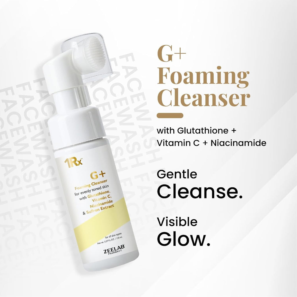Zeelab G+ Foaming Cleanser with Glutathione, Vitamin C & Niacinamide | Brightening Face Wash with Saffron Extract | Helps Reduce Pigmentation & Dark Spots | Gentle Daily Cleanser for All Skin Types 150ml