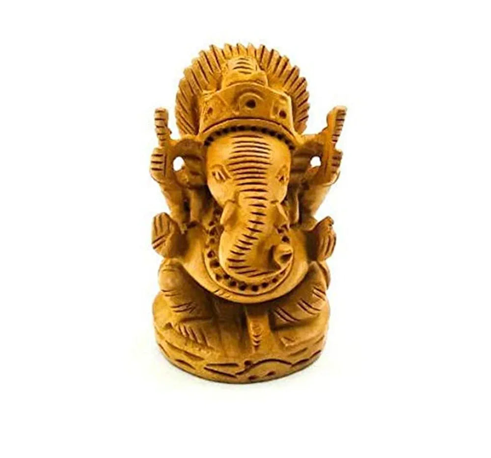 Shri Handicrafts 2" Hand Carved Lord Ganesha Wooden Idol