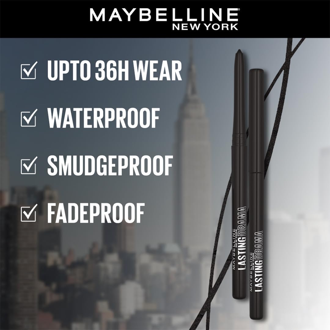 Maybelline New York Colossal Lasting drama Kajal - 36H Wear, Waterproof, Smudge Proof Kajal - 10 Midnight Black, 0.31g