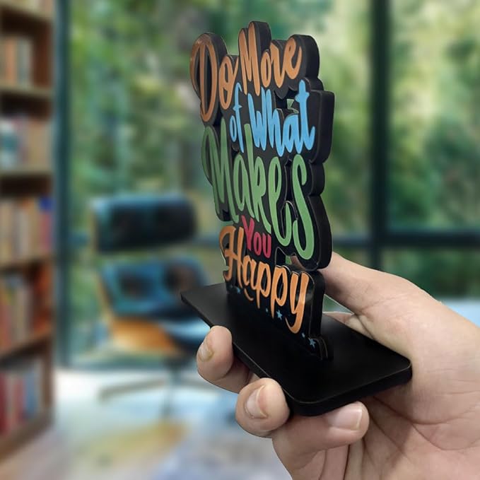 Artvibes Wooden Idols and Figurine Do More of What Makes You Happy Quotes Table Decor for Office Desk Showpiece