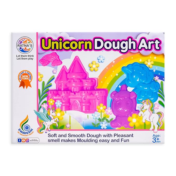 Ratnas Unicorn Dough Art Modelling, Shaping and Sculpting Kit for Kids 3+ Years | Non Toxic