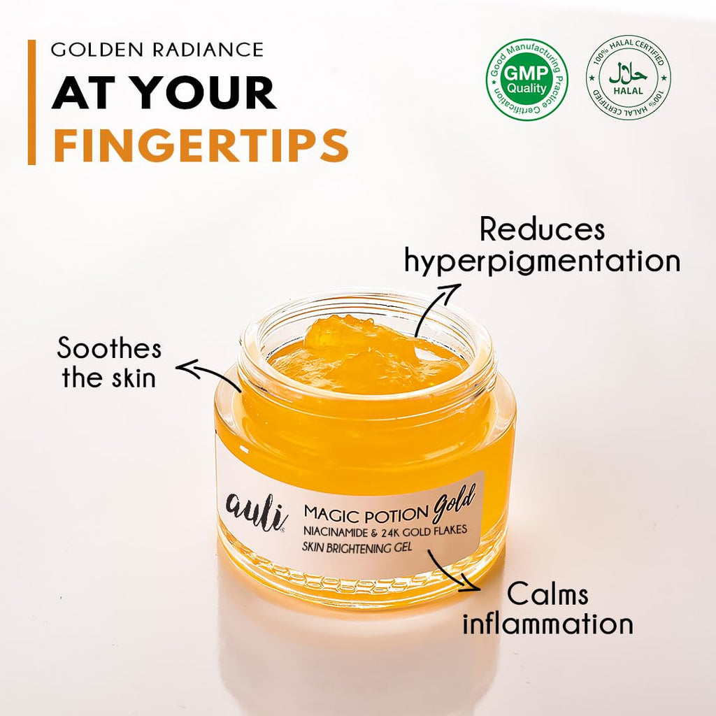 Auli Magic Potion Gold Niacinamide 24k Gold Flakes Skin Brightening Gel - 60 gms