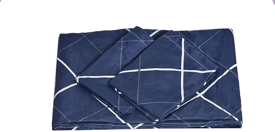 The Home Style Cotton Feel Glace Cotton Elastic Fitted Printed Queen Size Double Bed Bedsheet With 2 Pillow Cover,300 TC Navy Blue