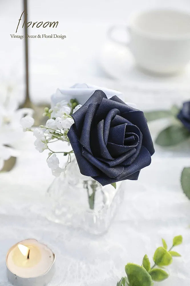Artificial Flowers 50pcs Real Looking Fake Roses with Stems