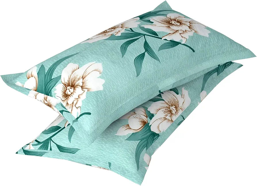 HomeKart Prime Collection Microfiber bedsheet for Double Bed with 2 Pillow Covers Breathable and Soft Touch 164 TC Pattren Floral Color Light Green and White